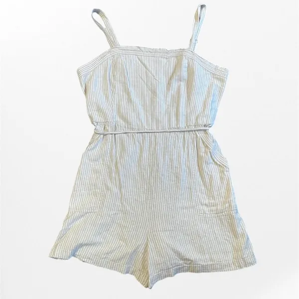 Coastal Picnic Striped Linen-Blend Romper • Neutral Summer Vibe Medium - Image 4