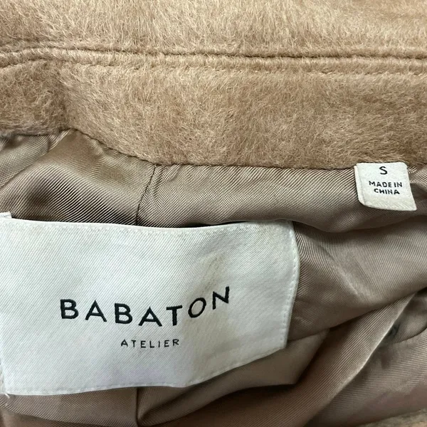 Aritzia Babaton Tan Wool Blend Fleece Long Sleeves One Button Overcoat Jacket S - Image 4