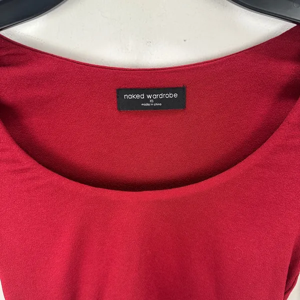 NEW Naked Wardrobe Long Sleeve Cropped Top Burgundy Stretch Viscose XS - Image 4