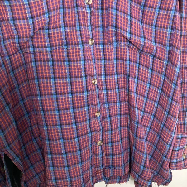 New Free People Oversized Bohemian Grunge Cardiff Plaid Swing Top Shirt Small - Image 4