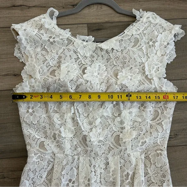 ASOS Off White All Lace Floral Appliqué Cap Sleeve A Line V Back Mini Dress 8 - Image 8