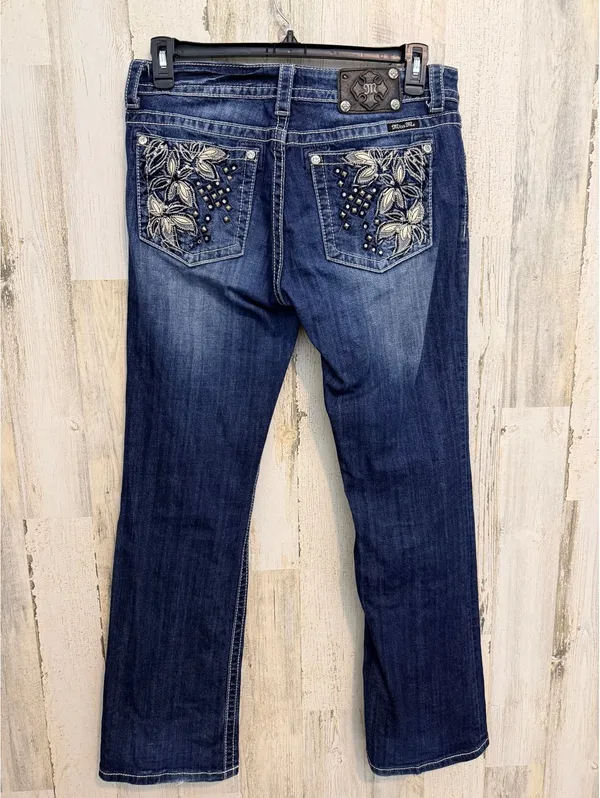 Miss Me Jeans Women’s 32 Bootcut Dark Wash Embellished Floral Rhinestone - Image 6