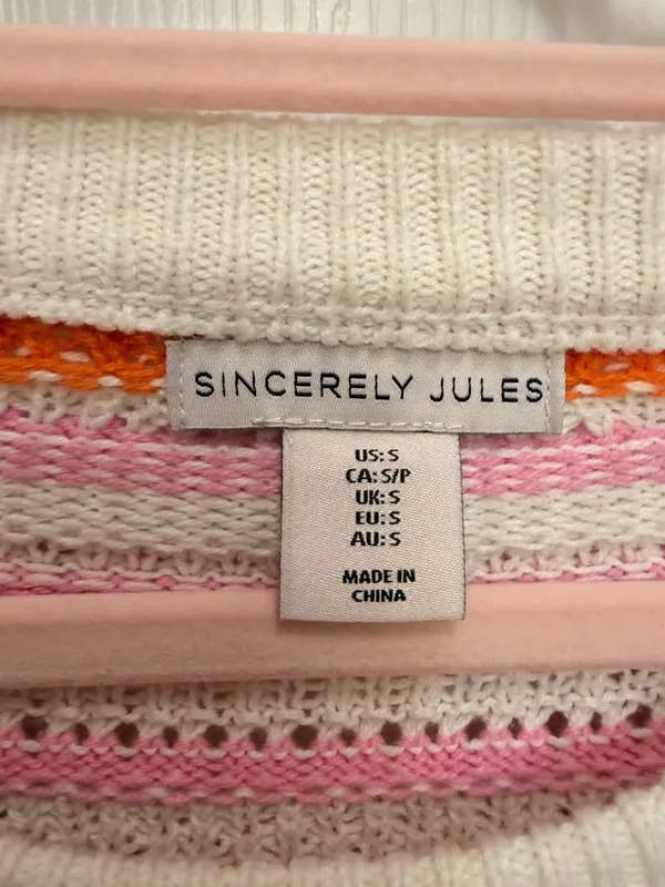 Sincerely Jules Striped Open Knit‎ Sweater Pink Orange Cream Size Small - Image 4