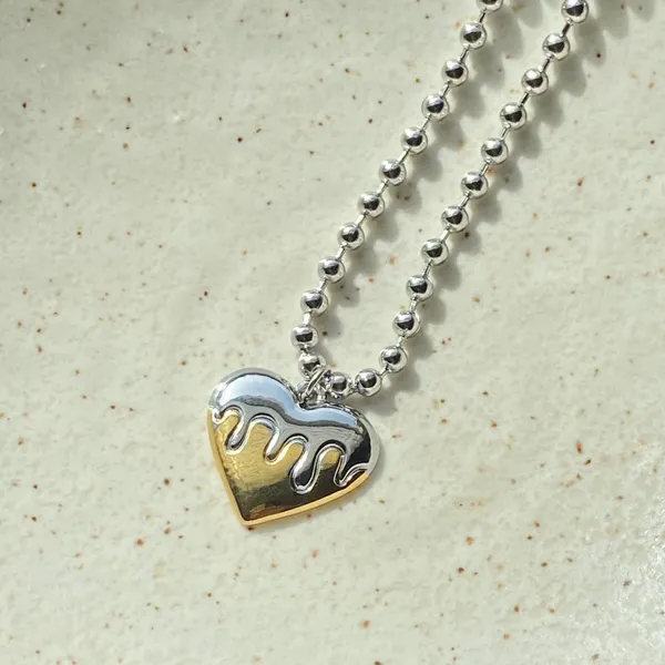 grunge y2k dripping heart fully stainless steel ball chain necklace💛 - Image 5