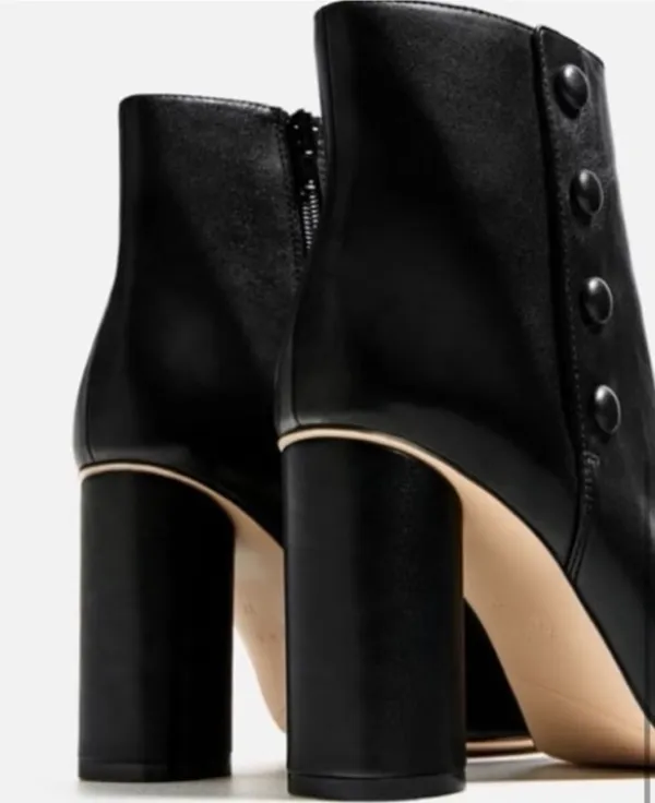 Zara Black High Heeled Ankle Boots with Cream Capped Toe - Image 4