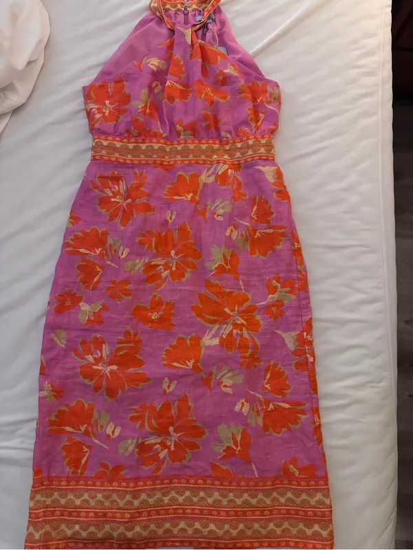 NWT Antonio Melani Dress Naomi Pink Orange Linen Halter Dress - 12 - Image 3