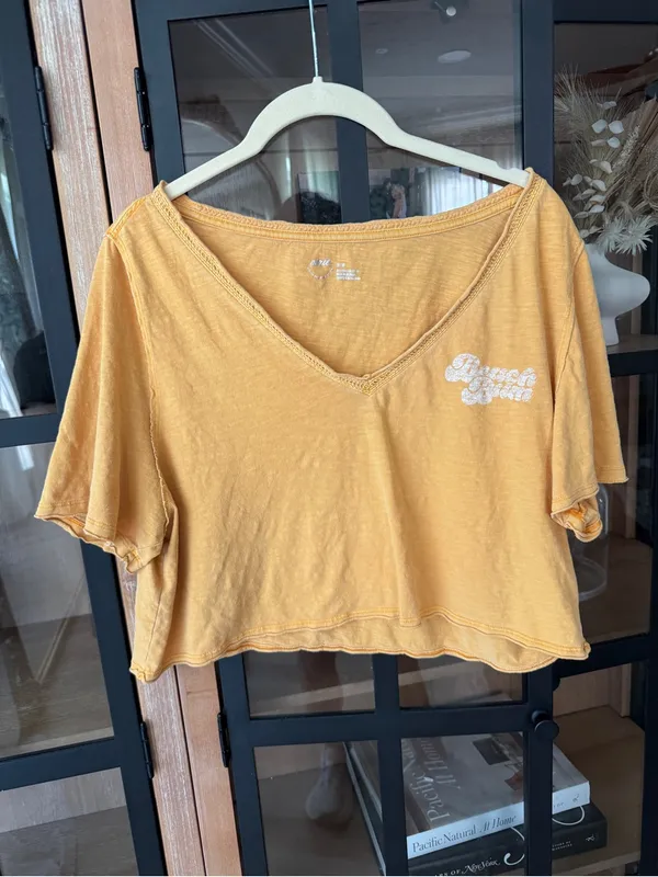Aerie cropped beach bum tee top tangerine short sleeve vneck - Image 2