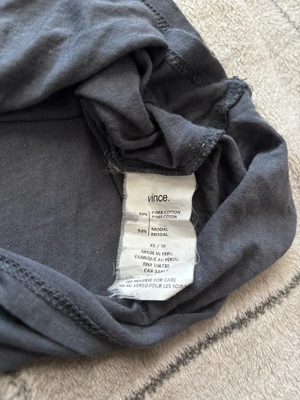Vince Dark grey t-shirt with cut off sleeves and v neck. - Image 3