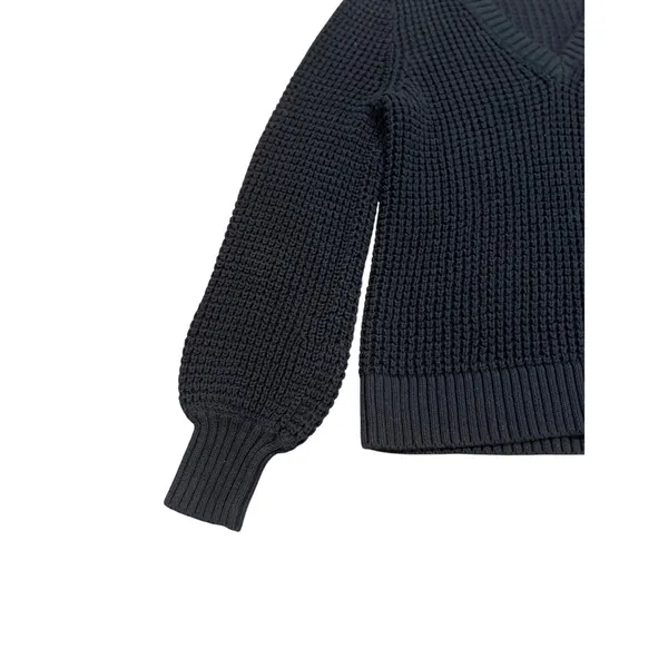 J.Crew Black Textured Knit Balloon Sleeve V-Neck Sweater L - Image 3