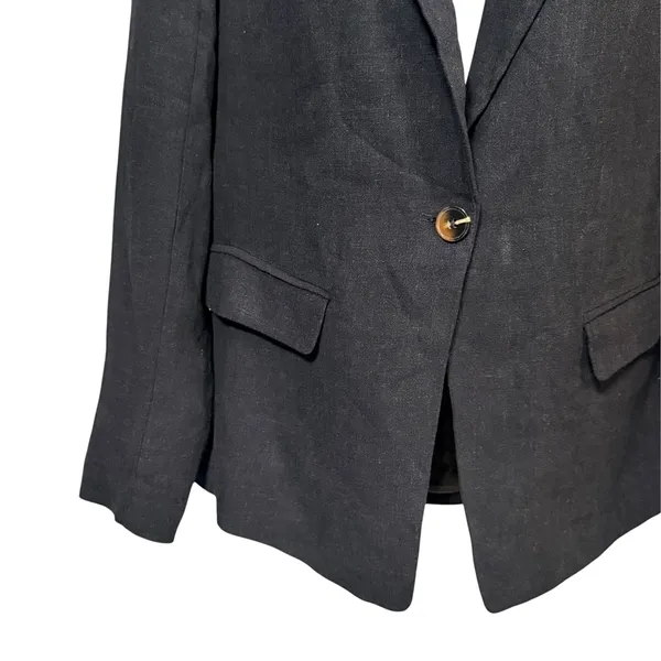 Wonderly Relaxed Blazer True Black Linen Blend Single Button Jacket Womens Small - Image 5