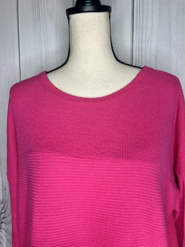 Staccato Pink Multi Directional Ribbed Long Sleeve Lightweight Sweater Sz L - Image 2