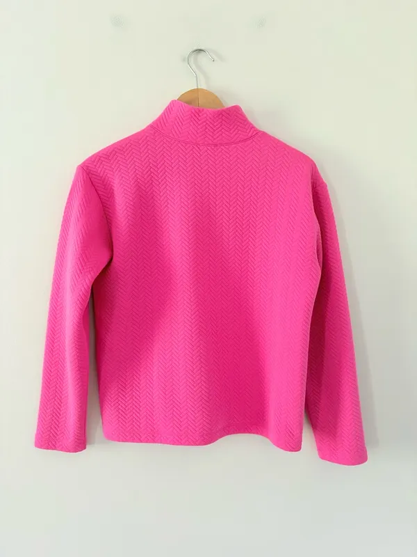 J. Crew Factory Herringbone mockneck sweatshirt snap in soft fuchsia pink Size M - Image 8