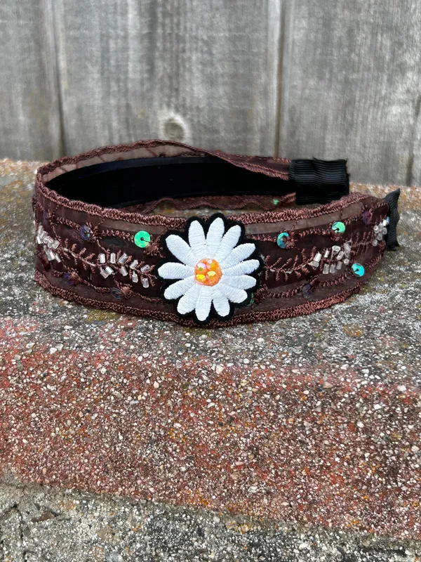 Custom Headband with flower patch & crystals handmade brand new - Image 5