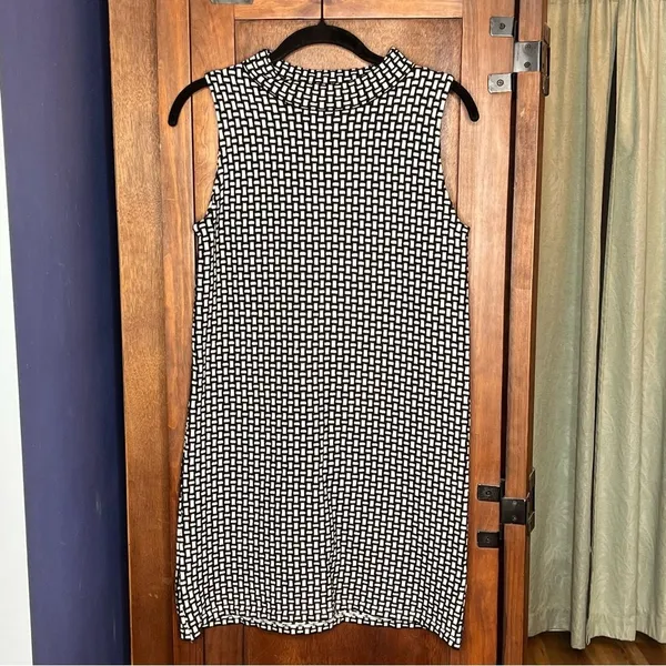 Zara Knit Black White Shift Mini Dress Minimalist Mod Indie 60s Artsy Retro M - Image 3