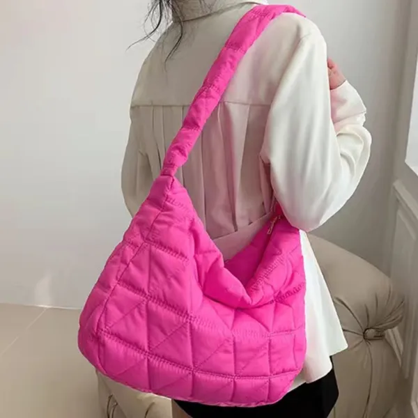 Pink Quilted Puffer Shoulder Bag Lightweight Hobo Bag Handbag New - Image 2