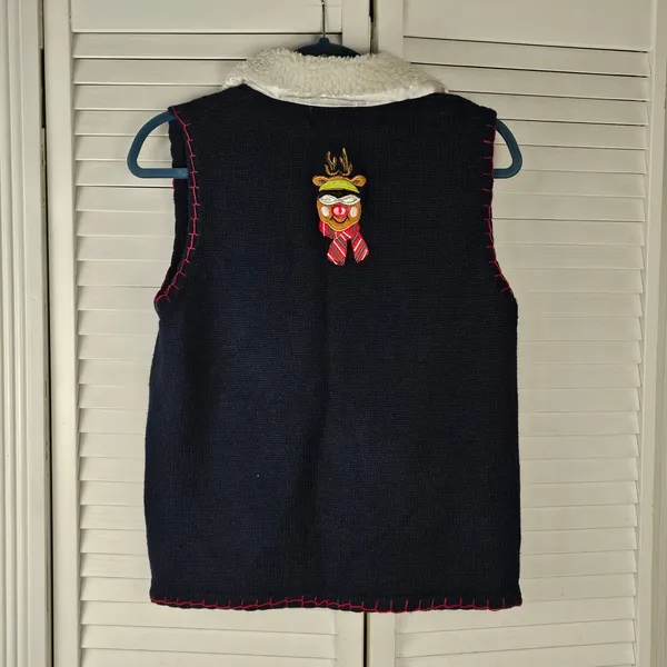 White‎ Stag Womens Embroidered Reindeer Full Zip Sweater Vest Small 4 6 - Image 2