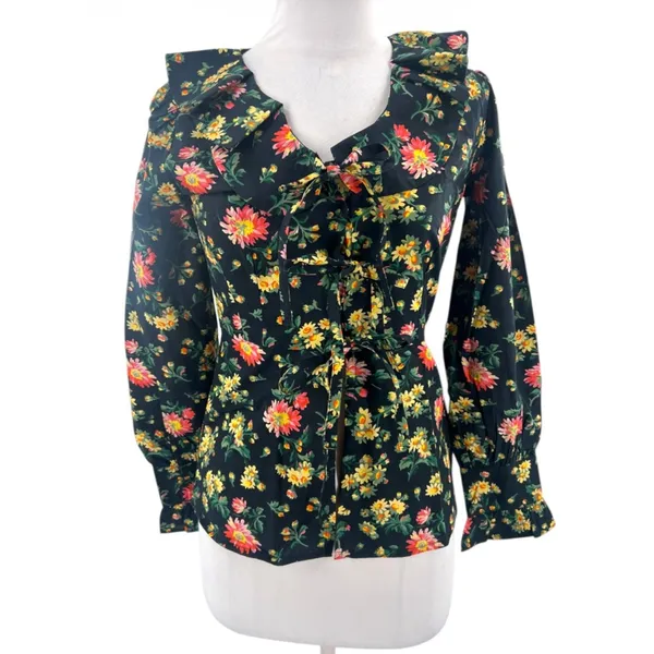 NWT Batsheva x Laura Ashley Nia Ruffled Floral-print Cotton-poplin Top‎ sz 0 - Image 4
