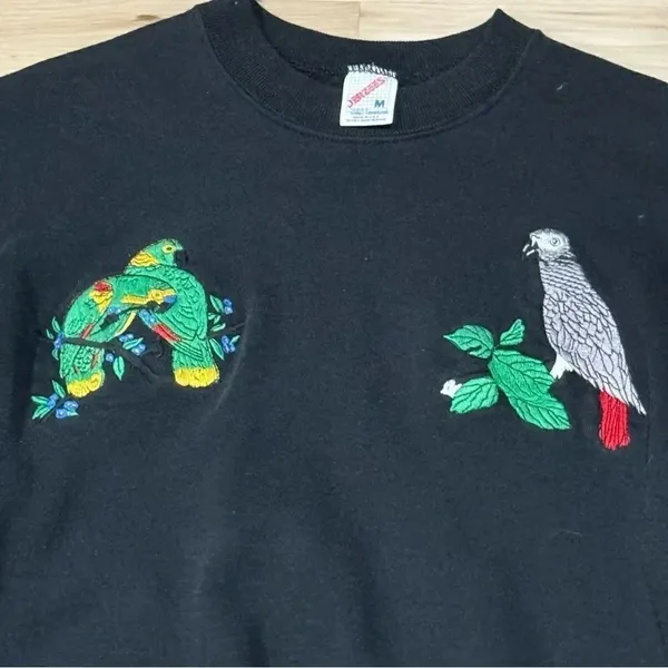 Vintage 90’s Jerzees Black Embroidered Bird Crewneck Sweatshirt Women’s Medium - Image 3