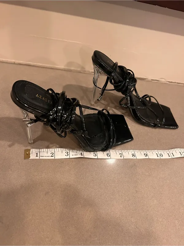 Azalea Wang Black Lace-Up Stiletto Sandals with Clear Heel - Image 6
