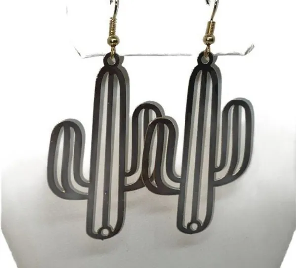 NWT Gold-Tone Laser Cut Thin Metal Cactus Dangle Earrings - Image 2