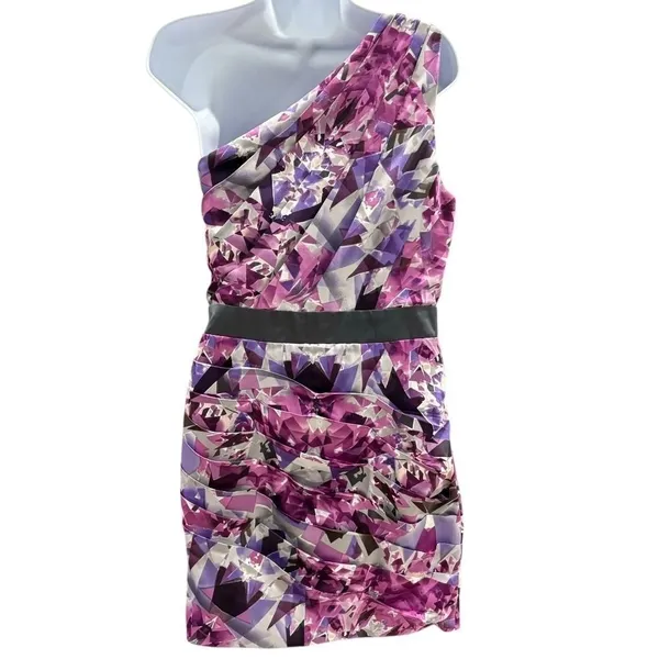 Lipsy One Shoulder Pleated Pink Purple Dress Side Zip 12 Hoco Date‎ Party Formal - Image 3