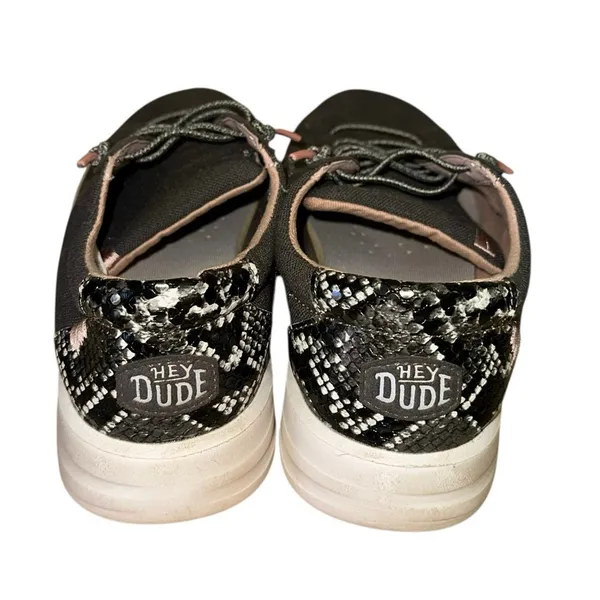 Hey Dude‎ Karina Women's Size 9 Black Sneakers Snakeskin Heel Slip On Shoes - Image 4