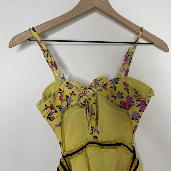 For Love & Lemons Paulina Laced One Piece Swimsuit Womens Yellow XS - Image 7