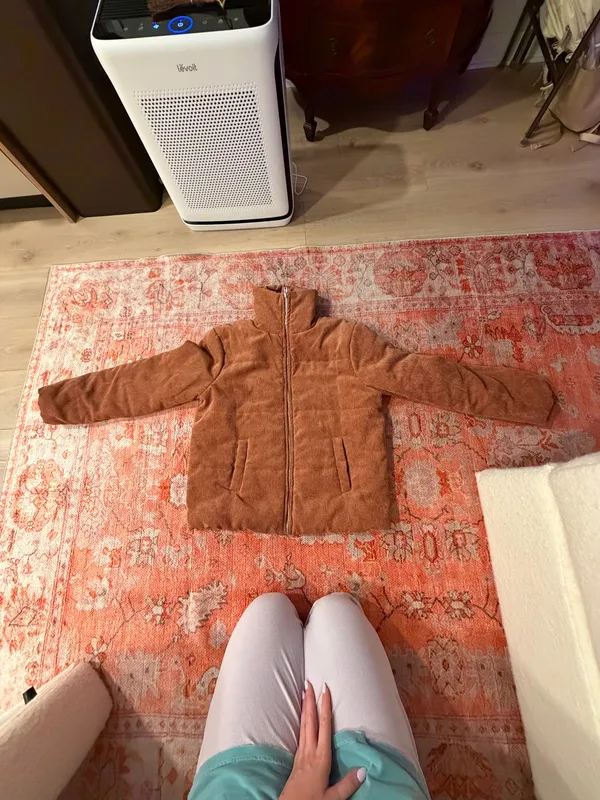 Corduroy Puffer Coat Brown - Image 3