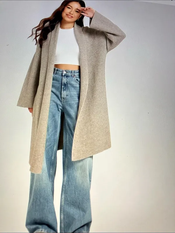 H&M Longline Knit Cardigan in taupe - Image 2