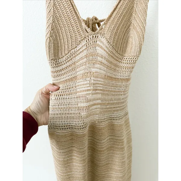 Torn by Ronny Kobo Darcey Snowy Knit Crochet Dress in Lark and White Medium - Image 10