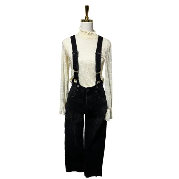Free People We The Free Berkeley Suspender Jeans Noir 27 Black Overalls Rare - Image 2
