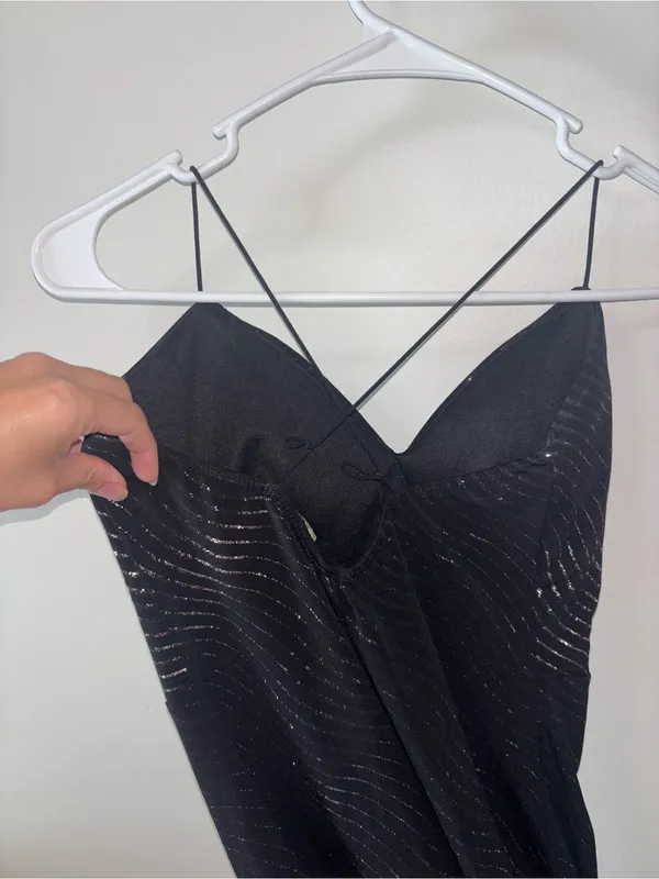 Love Tree Black Strapless Slip Dress with Subtle Sparkle - Image 3