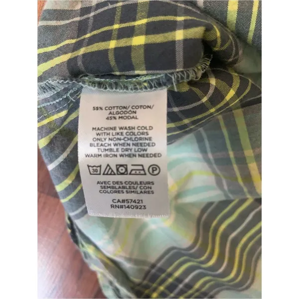 LOFT Plaid Preppy Button Front Ruffle Detail Shirt in Teal Navy Yellow Green M - Image 5