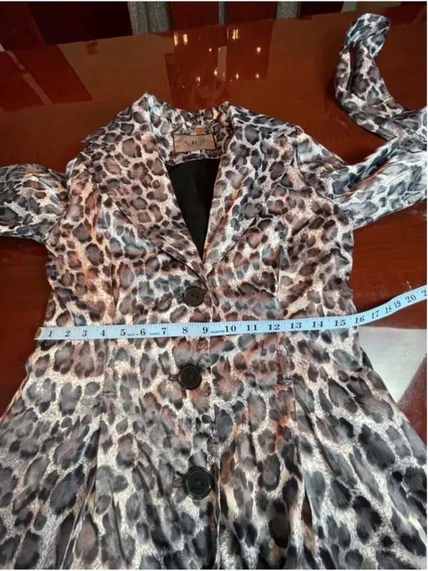 ABS Silver Label Black Grey Leopard Print Belted Trench Coat Jacket XS Statement - Image 8