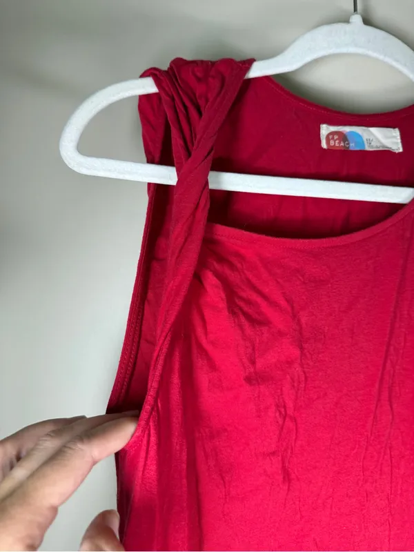 Free People Beach Red Cotton Maxi Dress with twist strap and pockets - Image 9