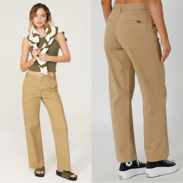 LEVI’S Khaki Mid Rise Straight Leg Retro 90s Baggy Dad Trouser Workwear Pants 24 - Image 4