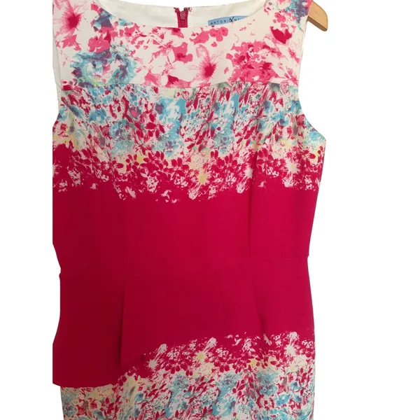 Antonio Melani Peplum Sleeveless Shift Dress Size 10 Pink White Floral Lined - Image 4