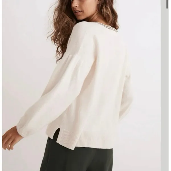 Madewell Wiltshire V-Neck Pullover Sweater in Cream Size Small - Image 2