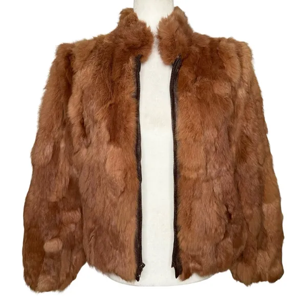 Vintage Genuine Rabbit Fur Coat Jacket Small Made In Korea Variegated RN66109 - Image 4