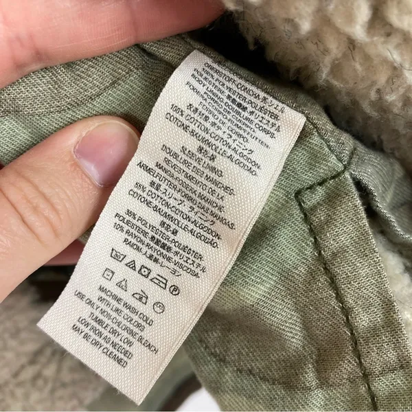 Free People Tan Camouflage Sherpa Jacket Toggle Button Cotton Womens Small - Image 7