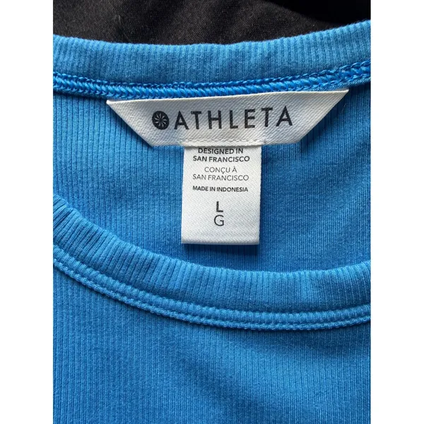 Athleta Renew Ribbed Cropped Tee Blue Short Sleeve‎ Crew Neck Yoga Top Large - Image 5