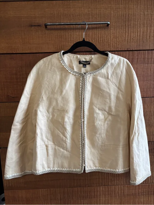 J. Crew Linen Cropped Lady Jacket Raffia Blazer in Buff Clay Beige Size 16 - Image 7