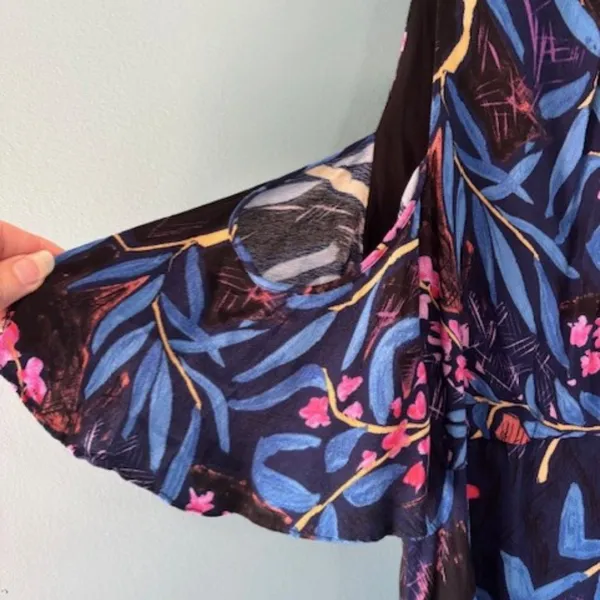 Anthropologie Maeve Elia Blue Pink Midi Floral Dress Size 10 Cold Shoulder - Image 6