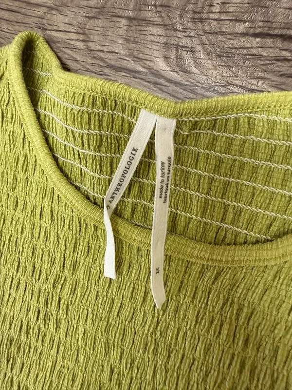 Anthropologie Smocked Long Sleeve Puff Sleeves Green Ruched Top‎ Size xs - Image 4