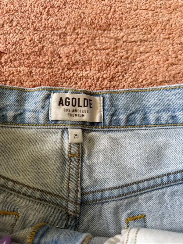 AGOLDE Women’s 29 Distressed Denim Cutoff Shorts Star Patch Button Fly - Image 5