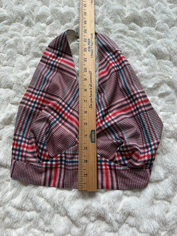 Red, White, Blue Plaid Vintage Halter Crop Top - Image 4