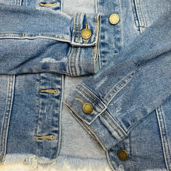 Just USA Boutique Women Distressed Blue Staircase Hem Jean Jacket Button Up-Med - Image 10