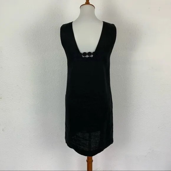 Another Place Black Sleeveless Shift Dress Boho Cutout Front Detail‎ Small Linen - Image 6