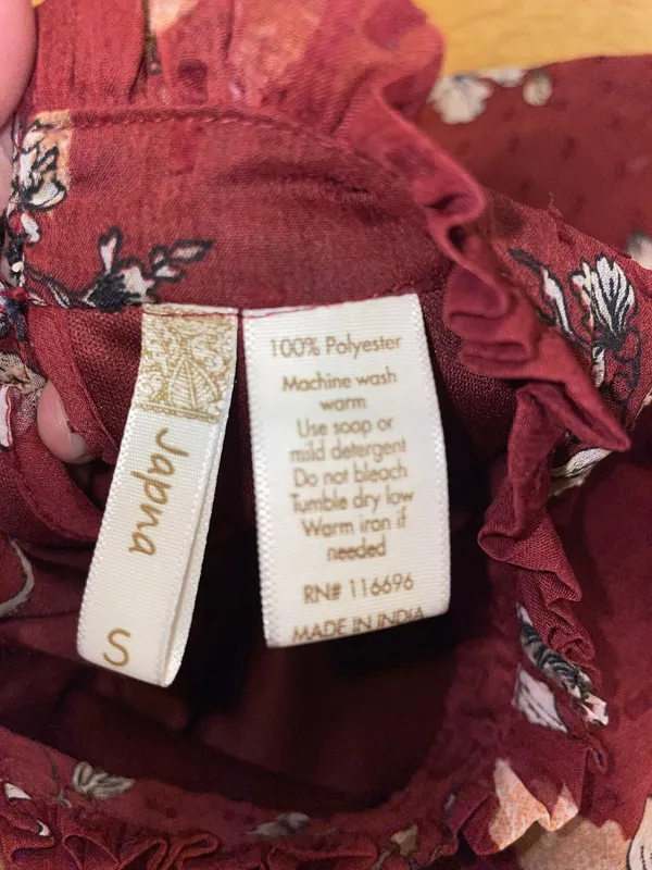 Japna Red Floral Boho Semi Sheer Ruffle Neck Long Sleeve Shift Dress Size Small - Image 7