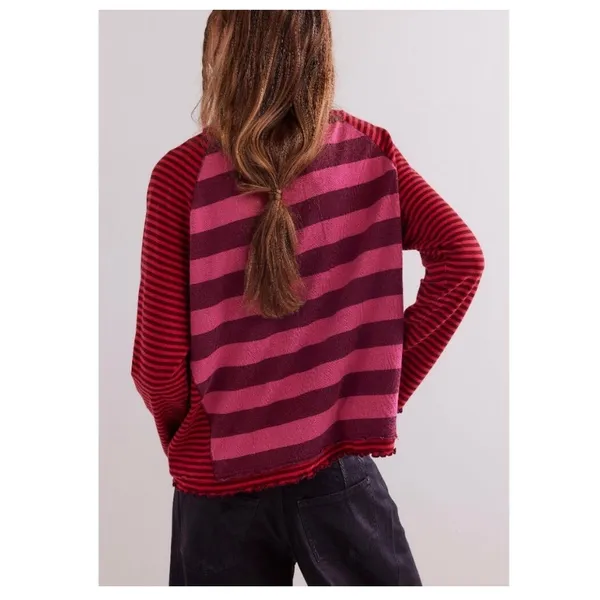 Free People We The Free Punk Playful Tee Size Medium Pink Red Stripes Emo - Image 14